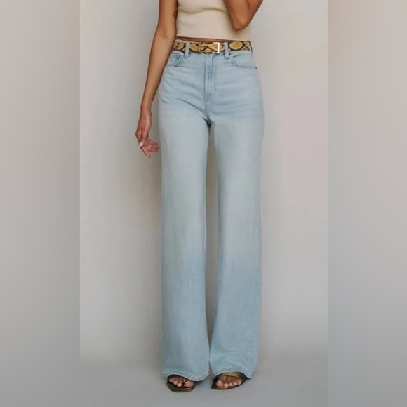 Reformation Denim - Reformation Carey Lived in Light Wash Wide Leg Jeans